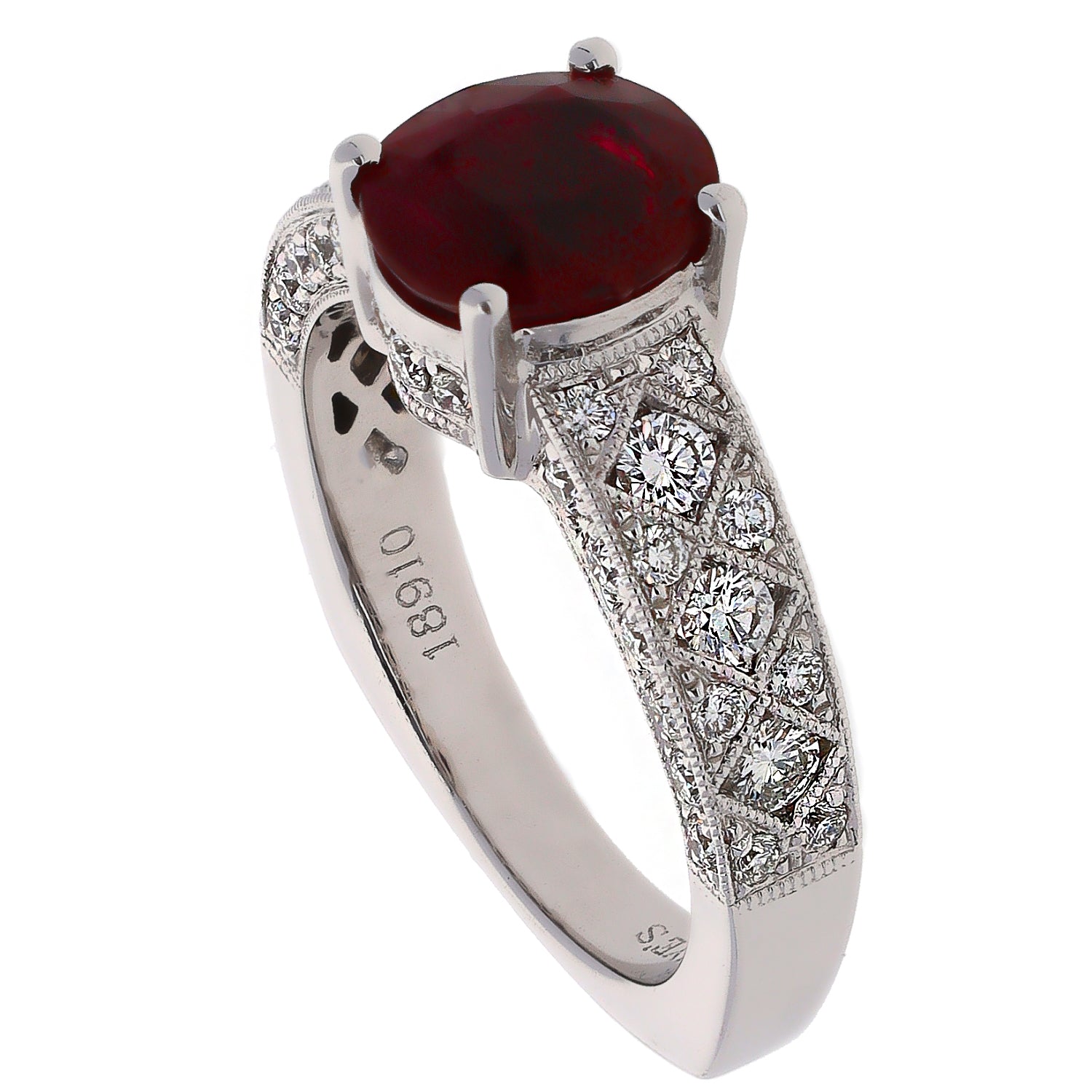 18K White Gold Natural Oval Ruby and Diamond Ring