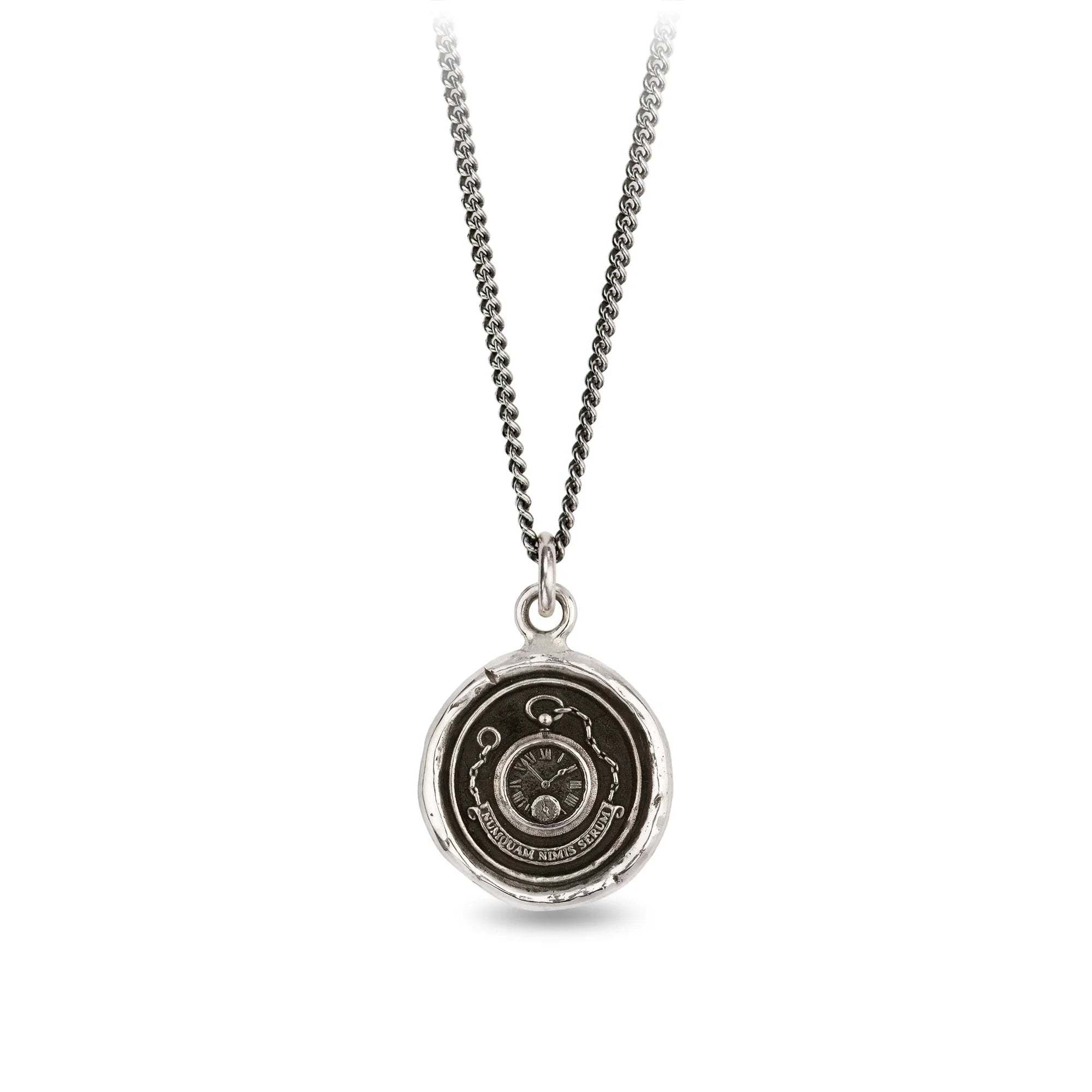 Pyrrha Sterling Silver "Never Too Late" Talisman Pendant on 18" Oxidized Cable Chain Necklace