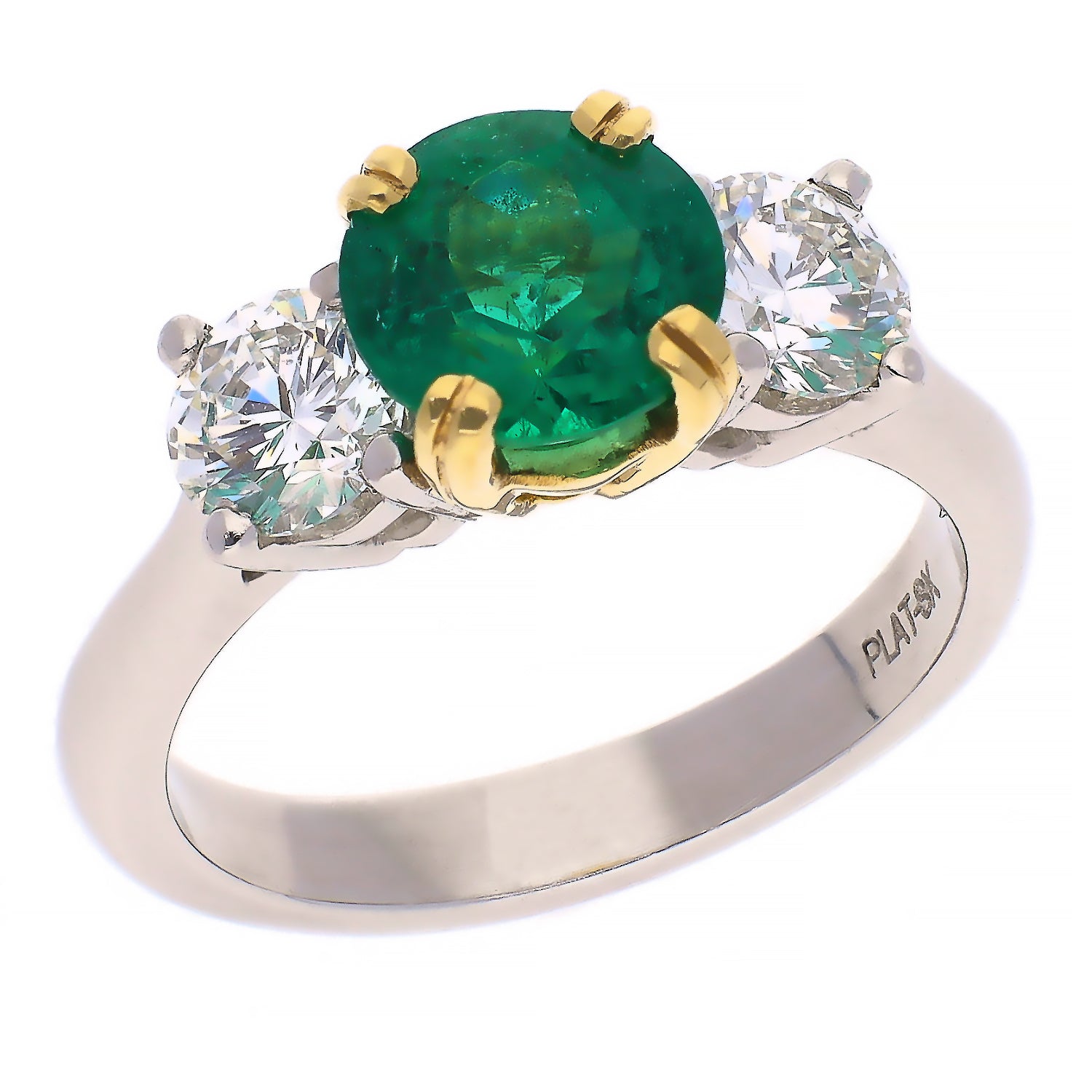18K Yellow Gold and Platinum Emerald and Diamond Ring