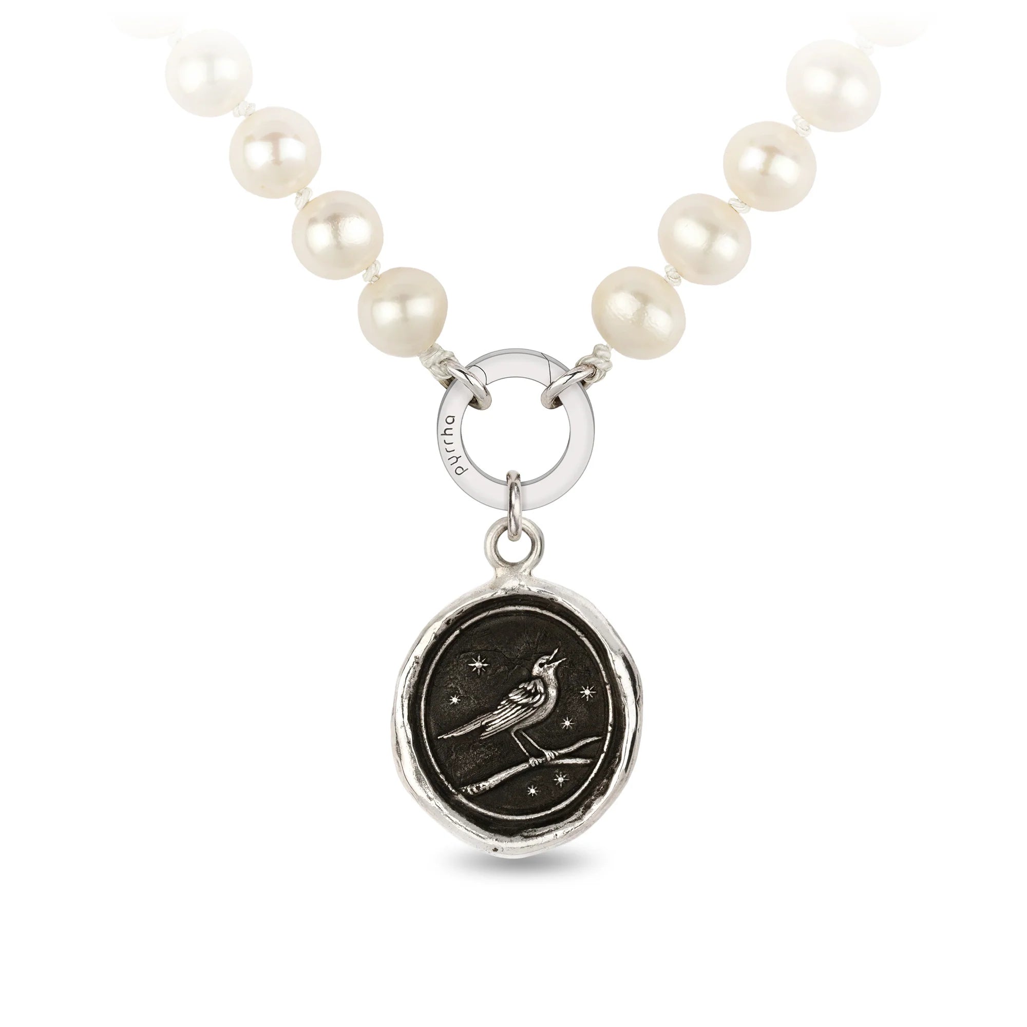 Pyrrha Sterling Silver "Nightingale" Talisman Pendant Freshwater Pearl 18" Necklace