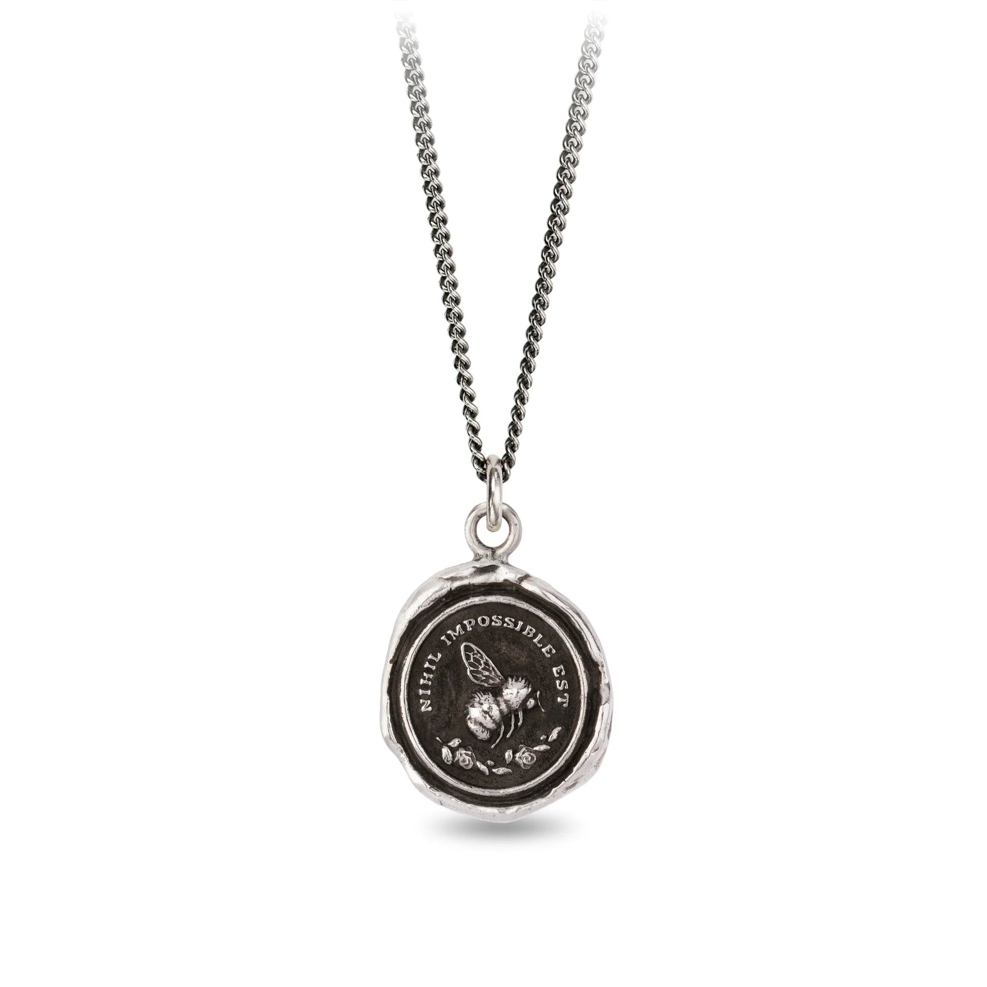 Pyrrha Sterling Silver "Nothing Is Impossible" Talisman 18 Inch Fine Curb Chain Necklace