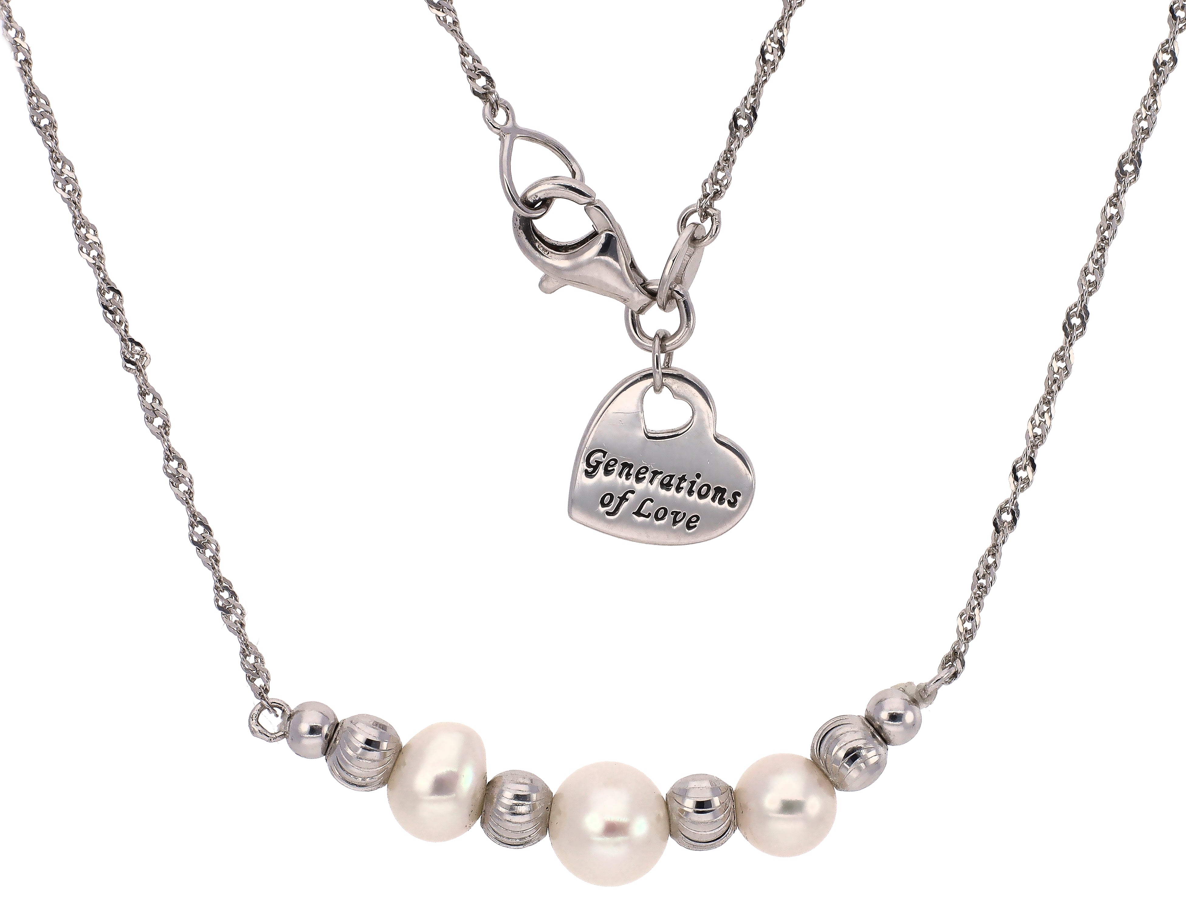 "Generations Of Love" Sterling Silver Genuine Cultured Pearl Necklace 18"