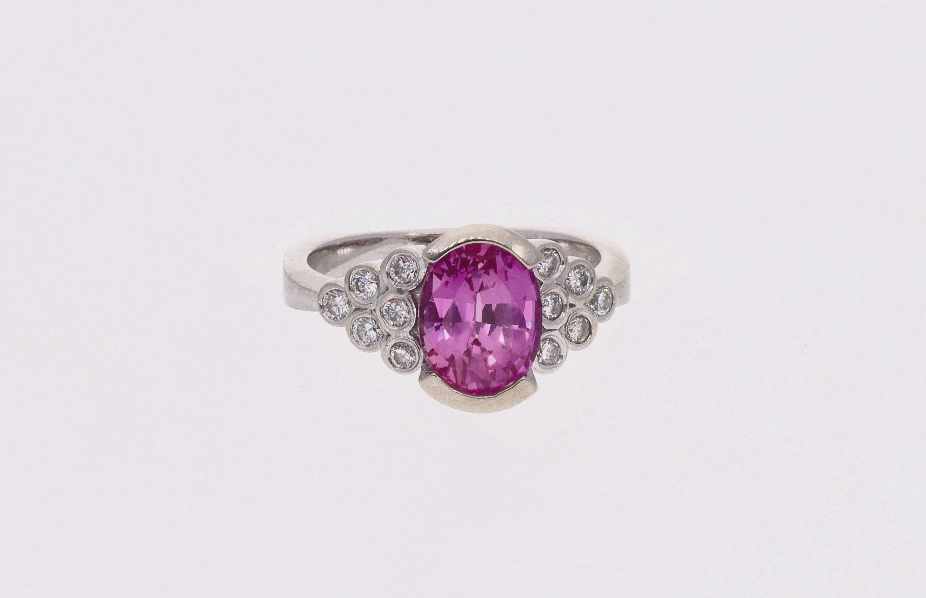 14K White Gold Oval Pink Sapphire & Diamond Ring