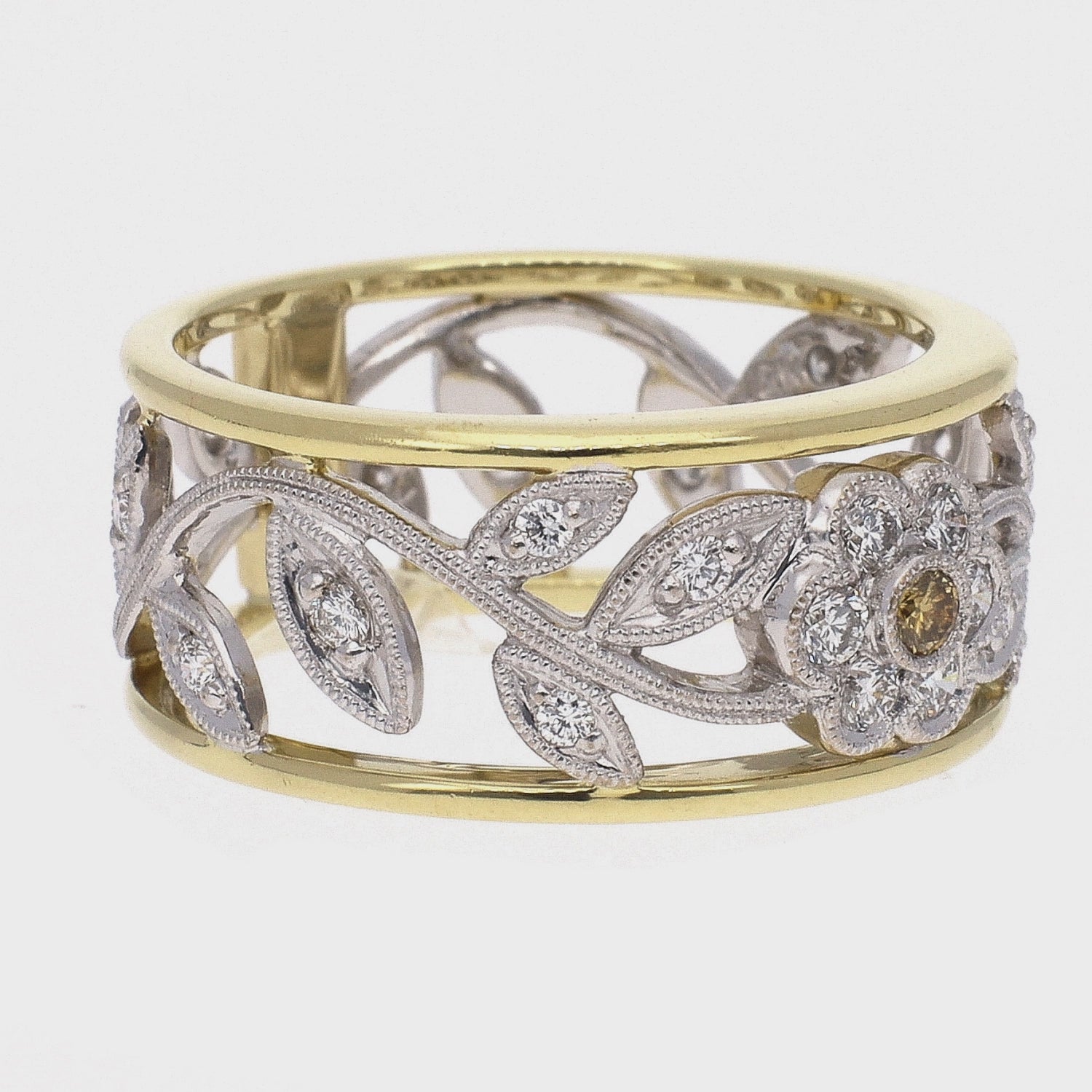 Simon G Trellis Two Tone White and Yellow Gold Diamond Wide Band Ring