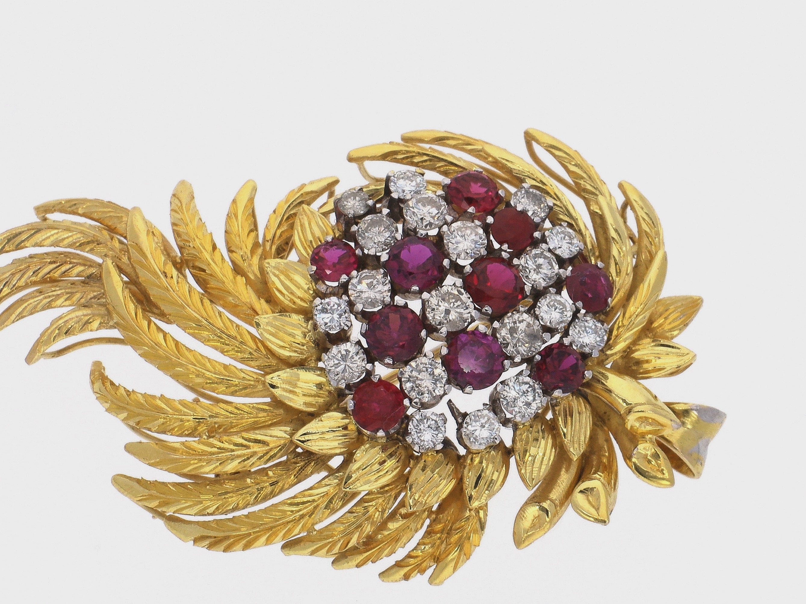 14K Yellow Gold Diamond and Ruby Pendant/Brooch