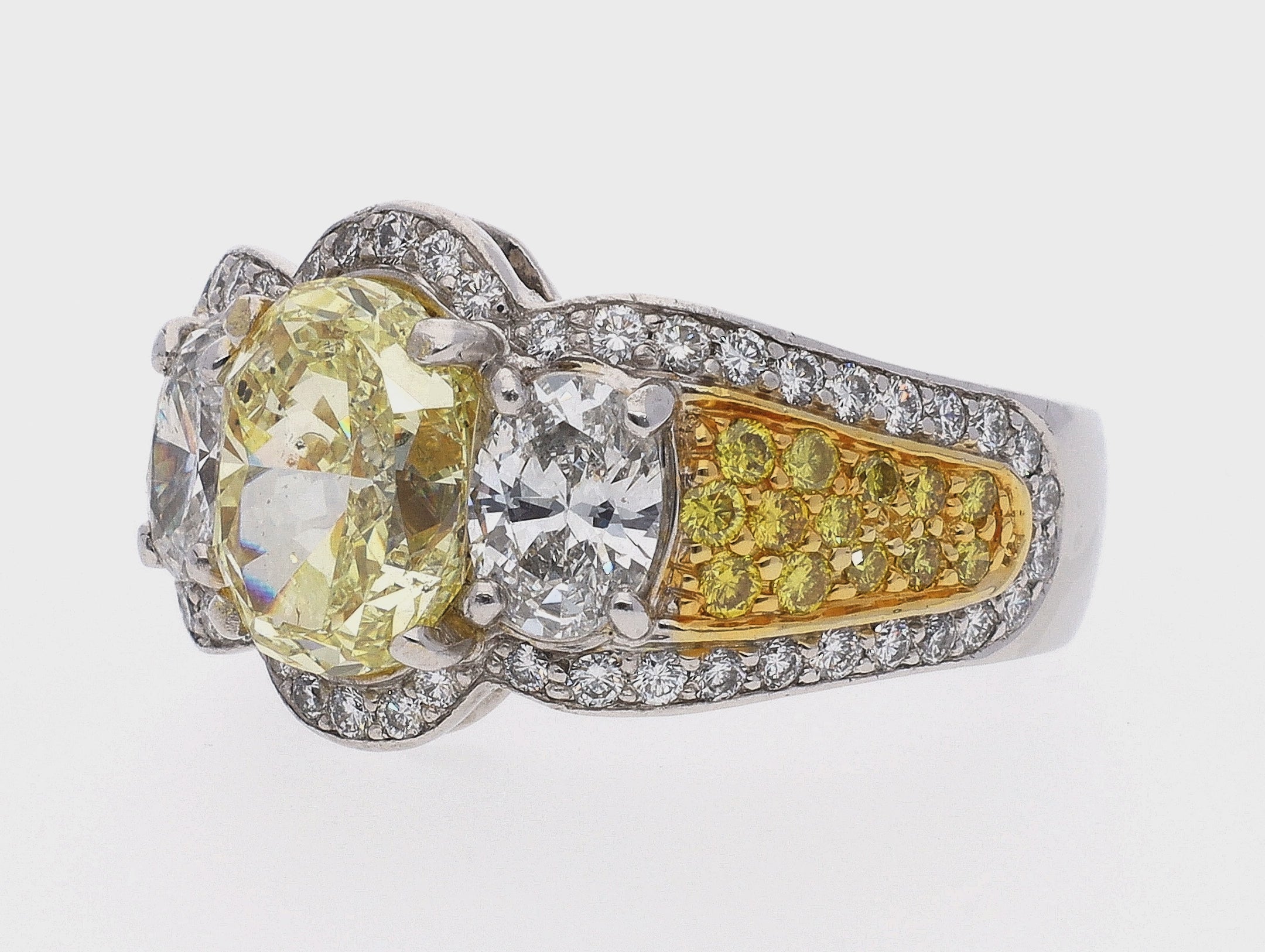 Platinum and 18k Yellow Gold and Fancy Yellow Diamond Fashion Ring