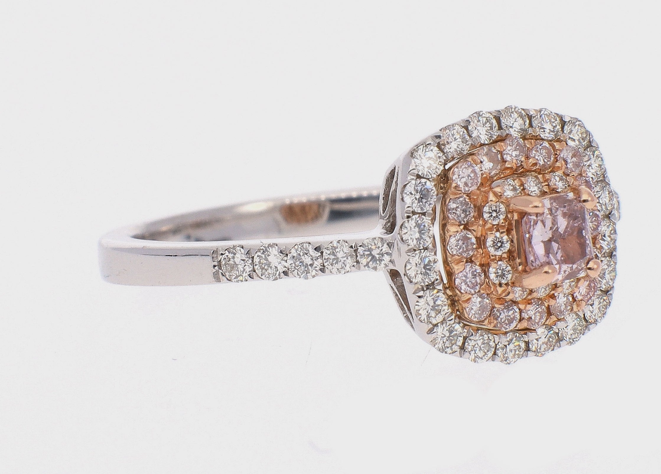 18K White Gold Radiant Cut Pink Diamond Fashion Ring