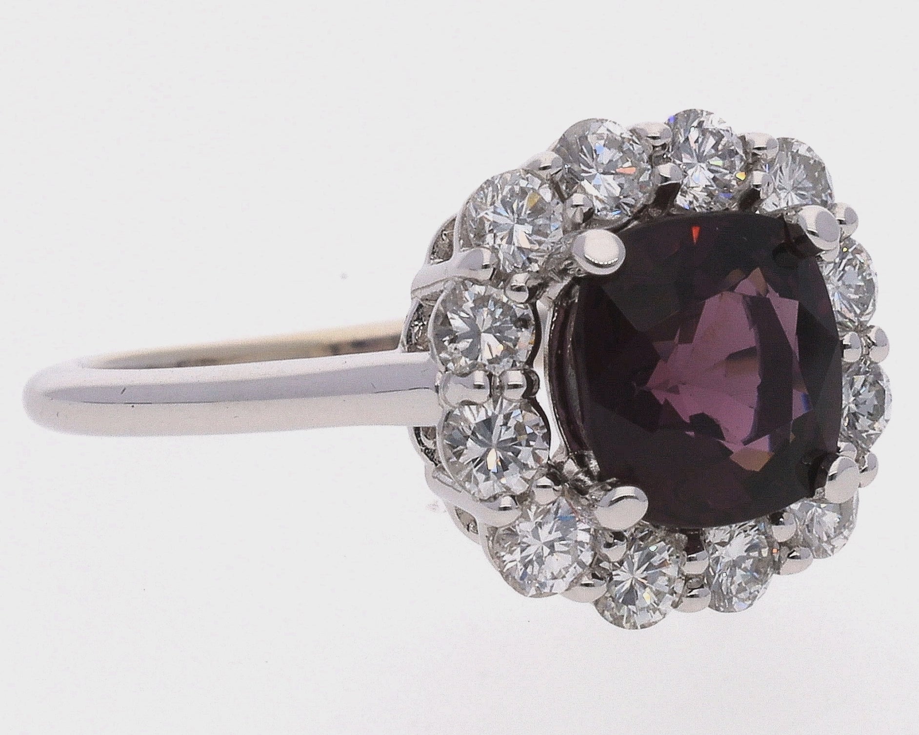14K White Gold Cushion Cut Spinel and Diamond Ring