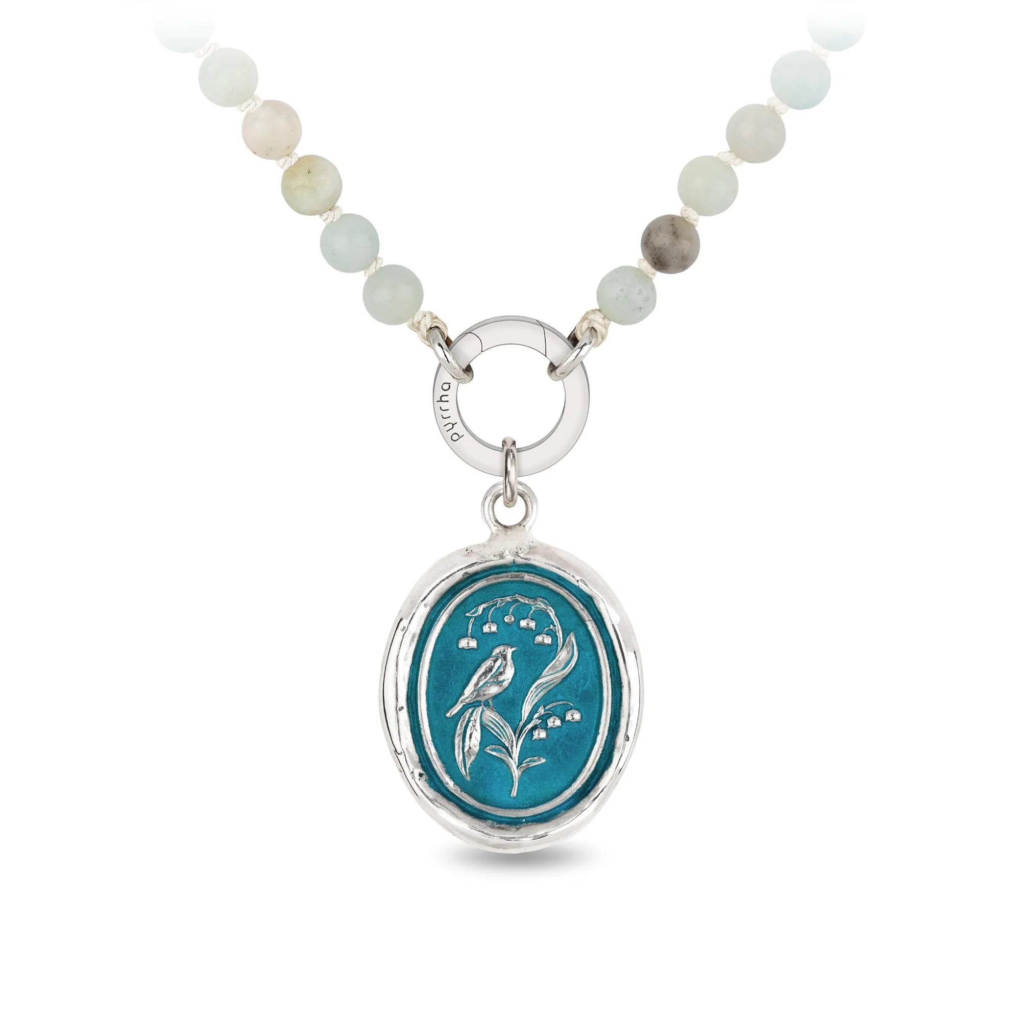 Pyrrha Sterling Silver and Ceramic Capri Blue "Return to Happiness" Talisman Beaded Chain Necklace