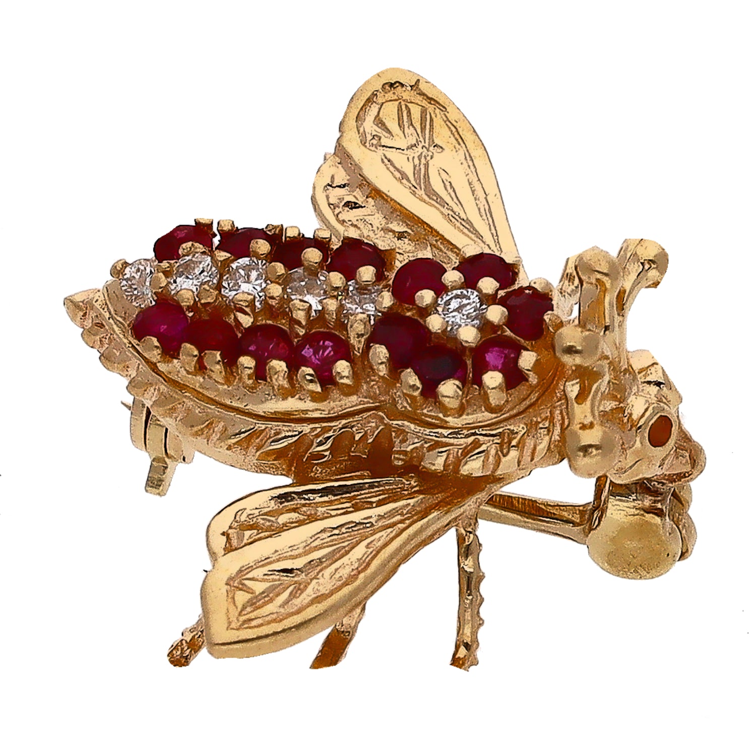 14K Yellow Gold Ruby and Diamond Bee Pin/Brooch