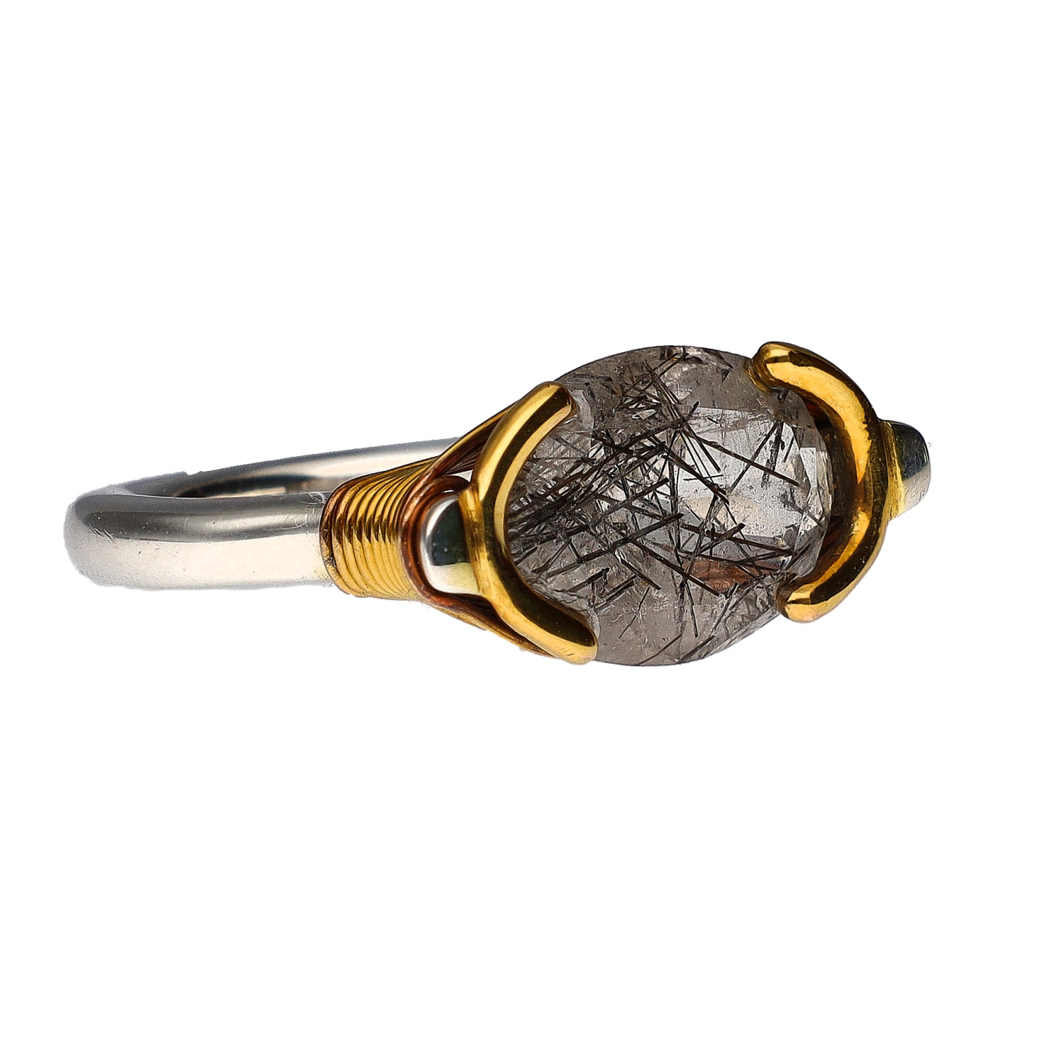 Bora Jewelry of Brooklyn Sterling Silver & Brass Ring w/ Tourmalated Quartz