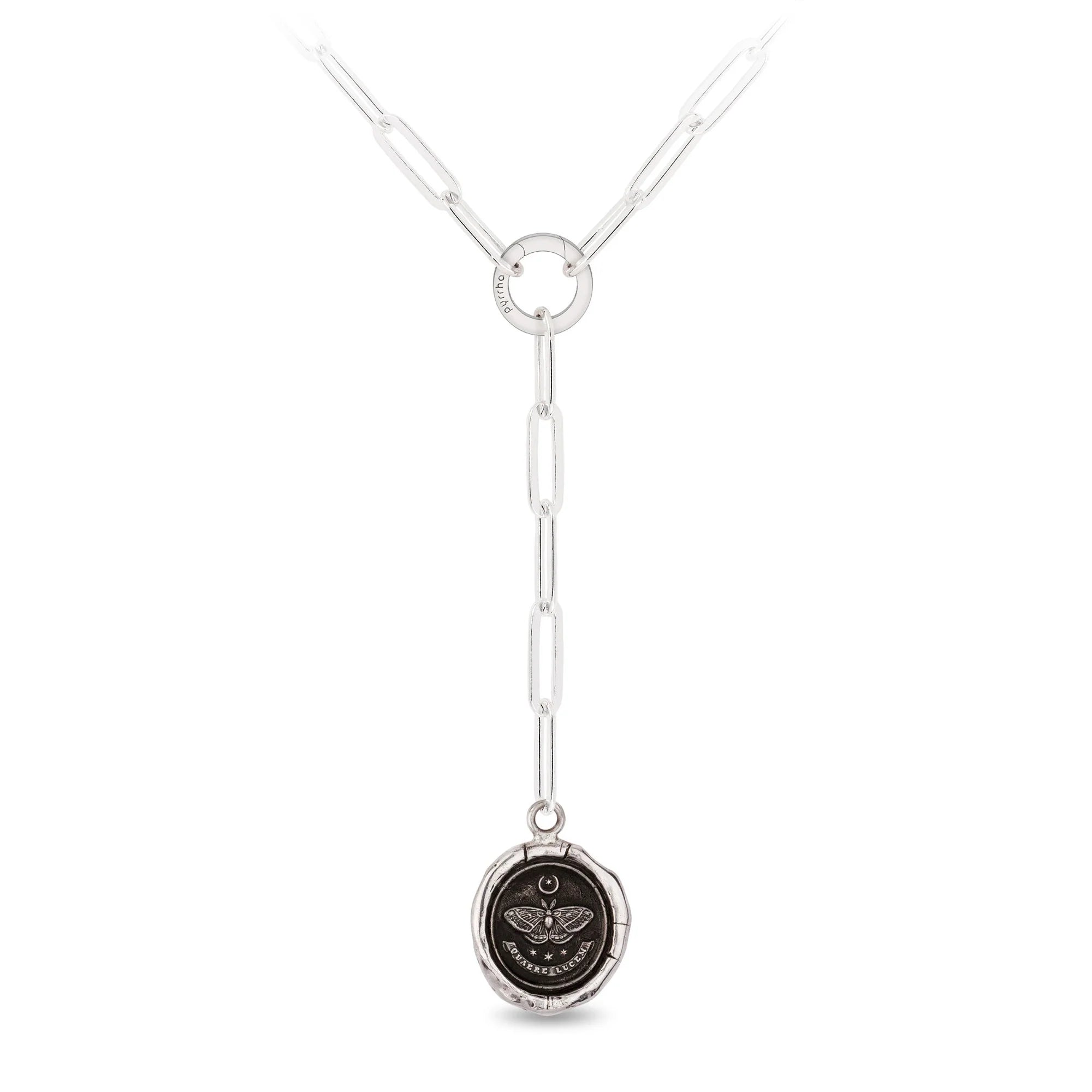 Pyrrha Sterling Silver "Seek The Light" Talisman Pendant Large Paperclip Chain Drop Necklace