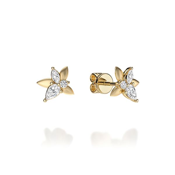 Noam Carver Fine Jewelry 14K Yellow Gold Diamond Stud Earrings Floral Motif