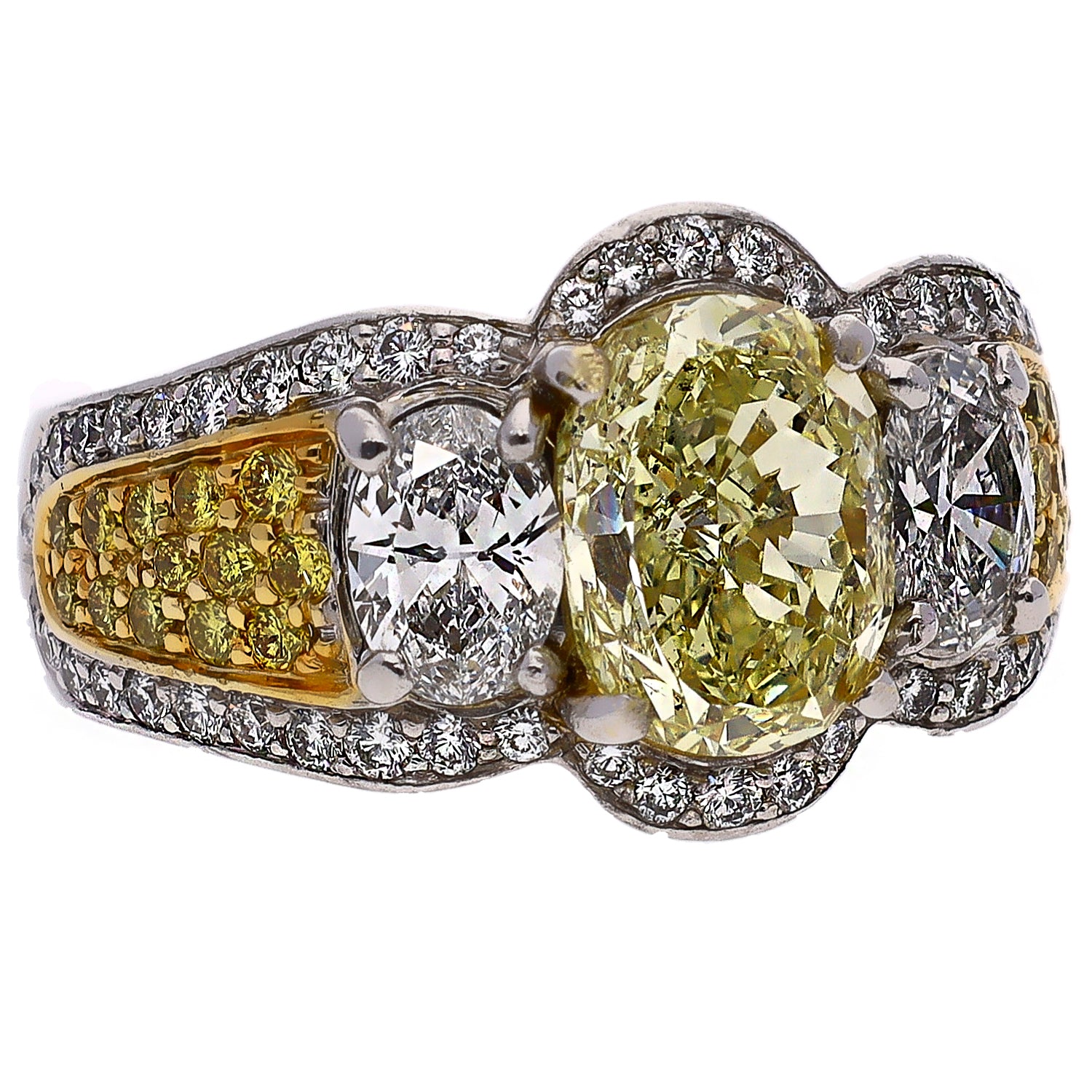Platinum and 18k Yellow Gold and Fancy Yellow Diamond Fashion Ring