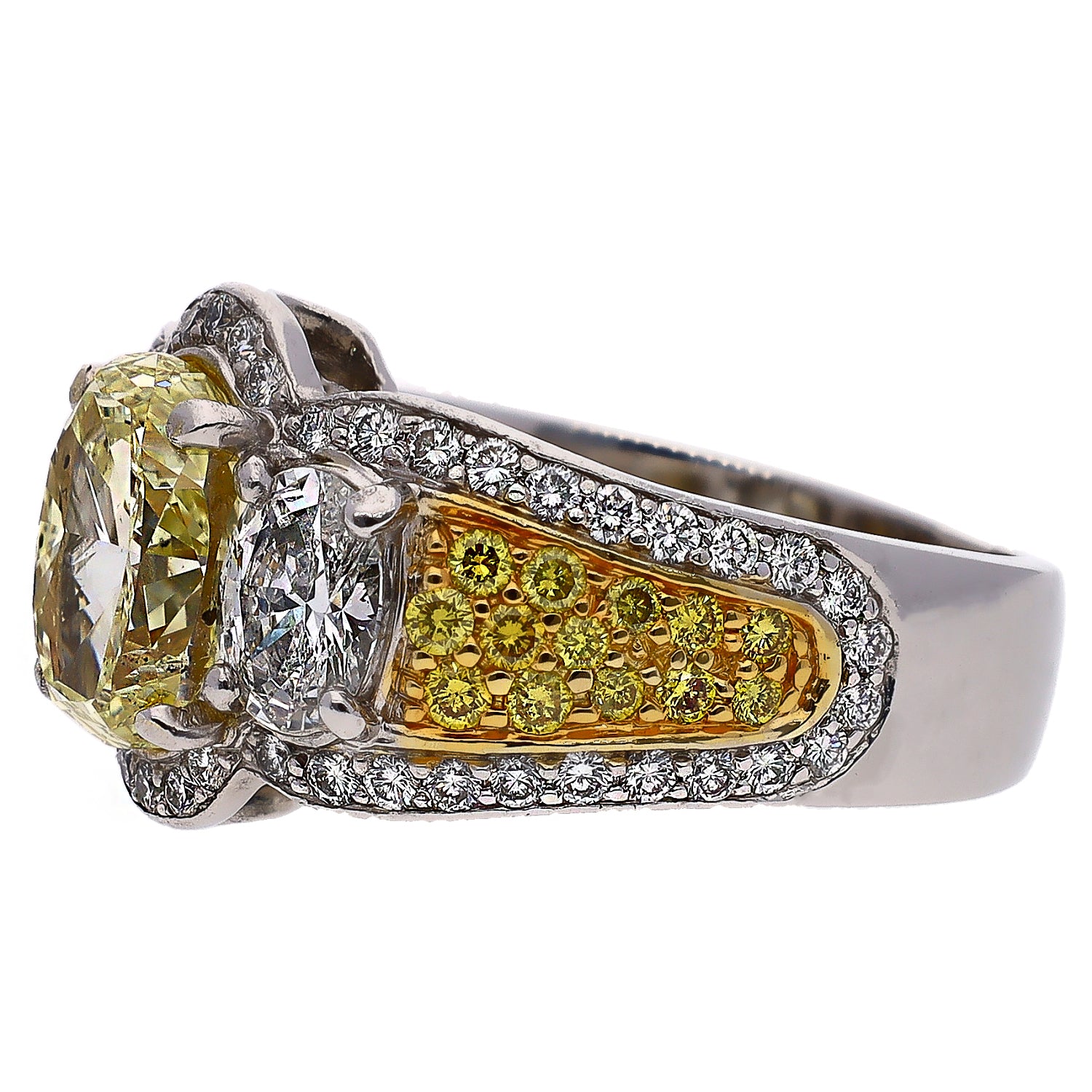 Platinum and 18k Yellow Gold and Fancy Yellow Diamond Fashion Ring