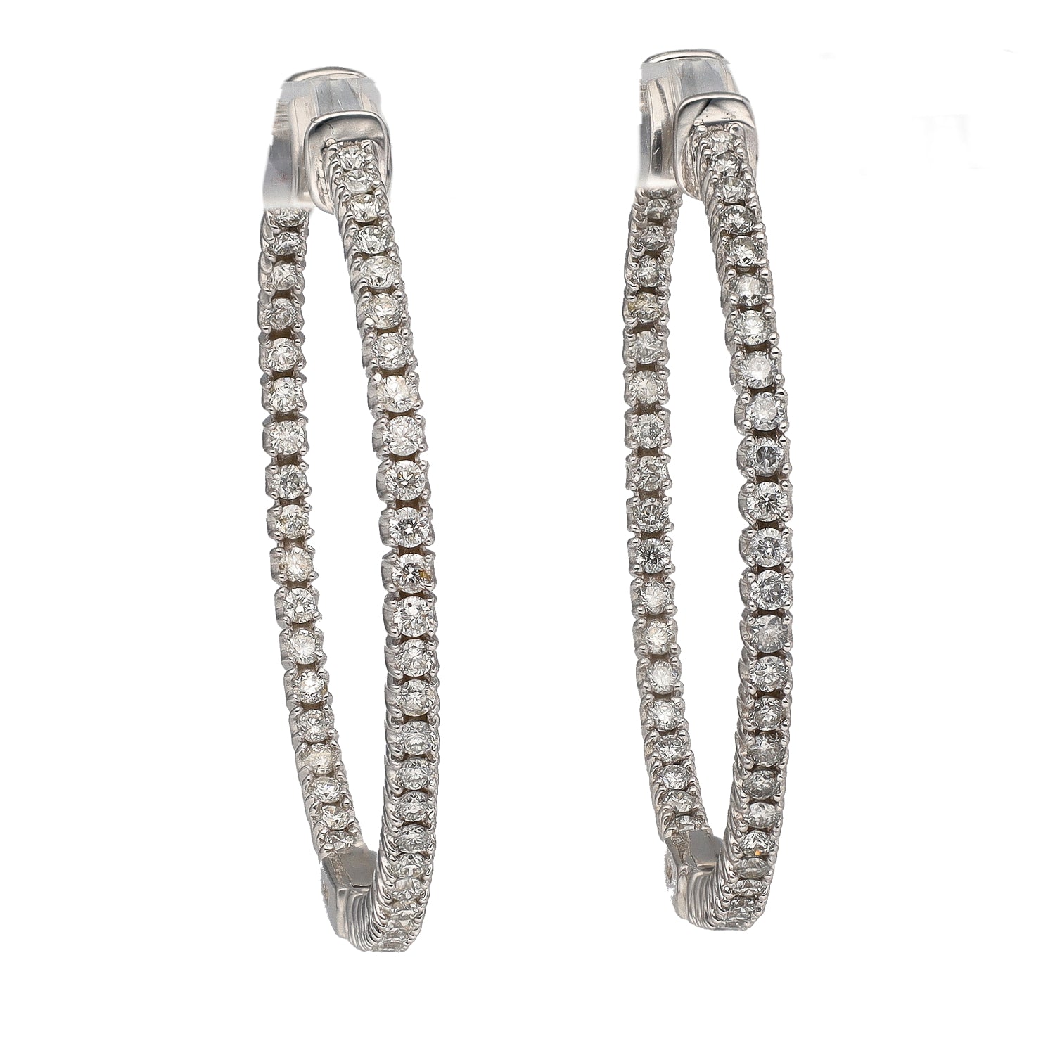 14K White Gold Diamond Inside & Out Hoop Earrings
