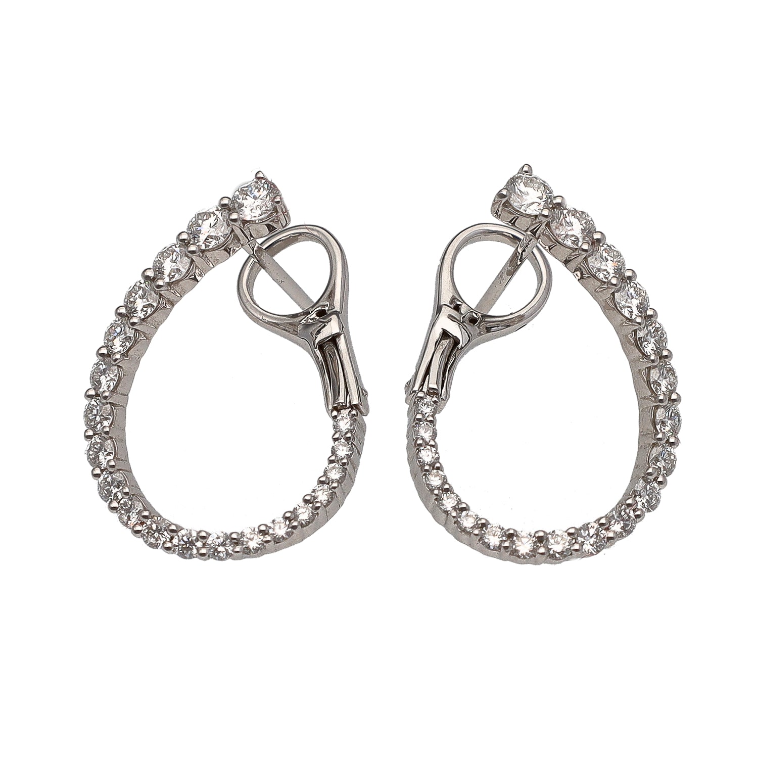 14K White Gold Diamond 3/4th Hoop Earrings