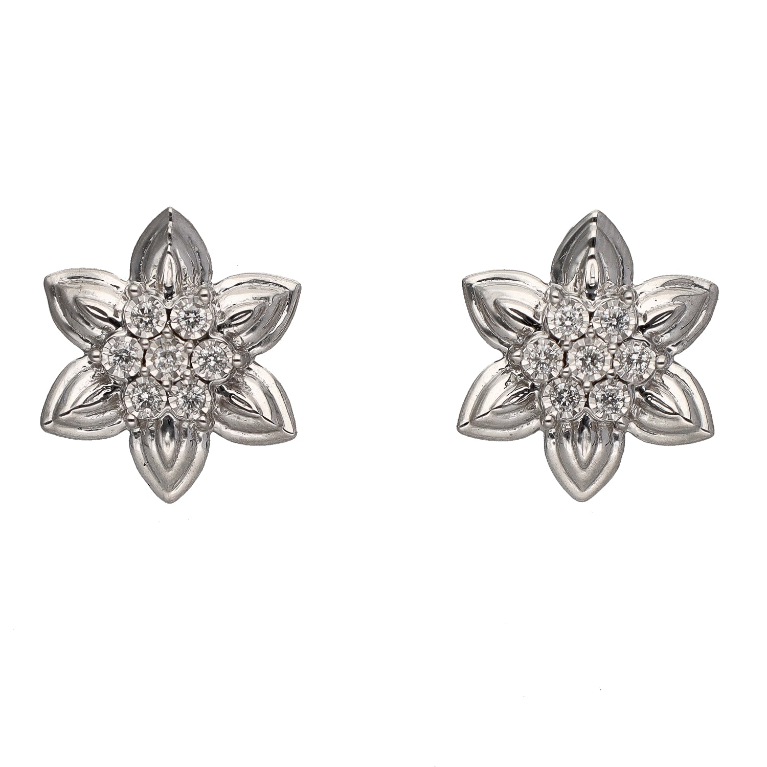 10K White Gold Diamond Flower Stud Earrings