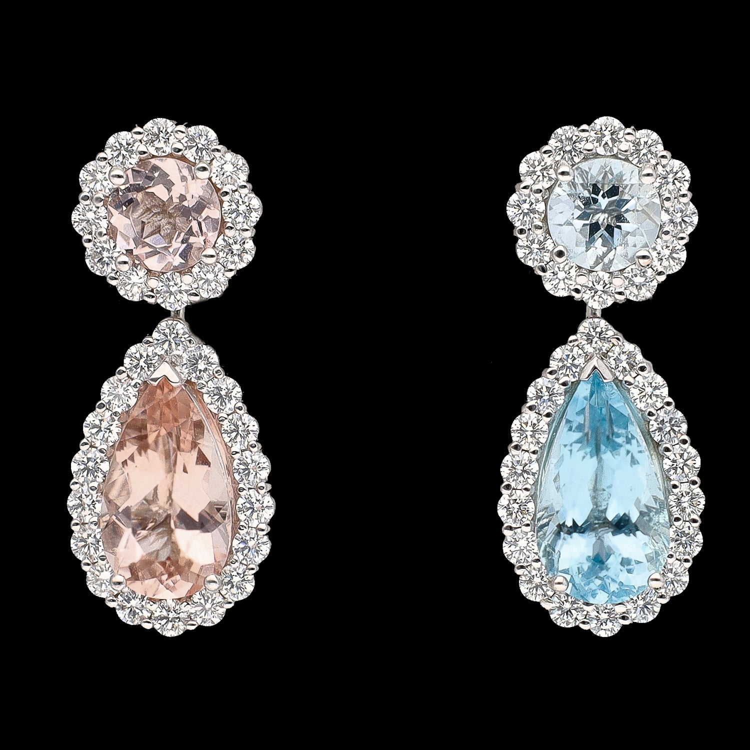 14K White Gold Aquamarine, Morganite & Diamond Mixable Dangle Earrings - Custom Design