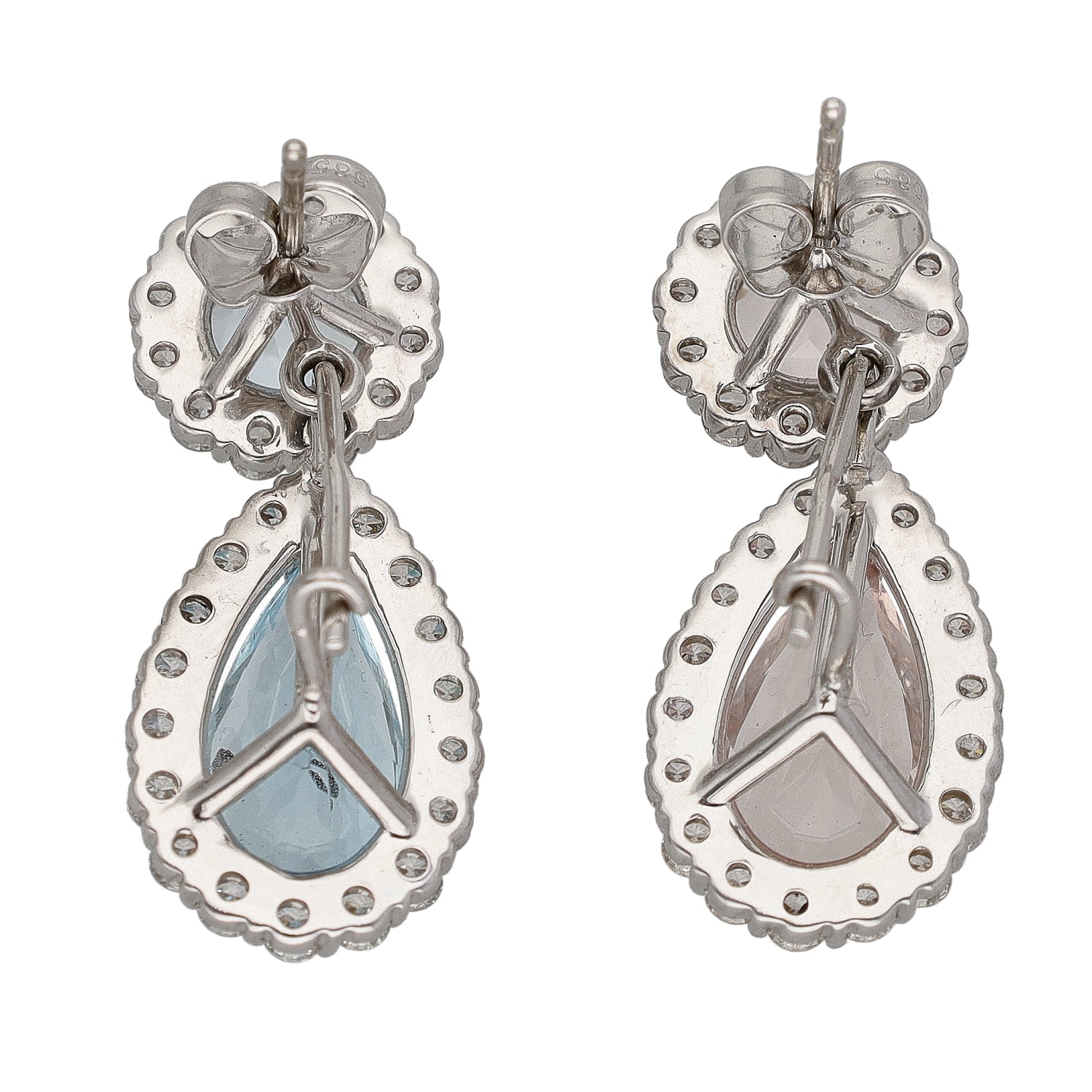 14K White Gold Aquamarine, Morganite & Diamond Mixable Dangle Earrings - Custom Design