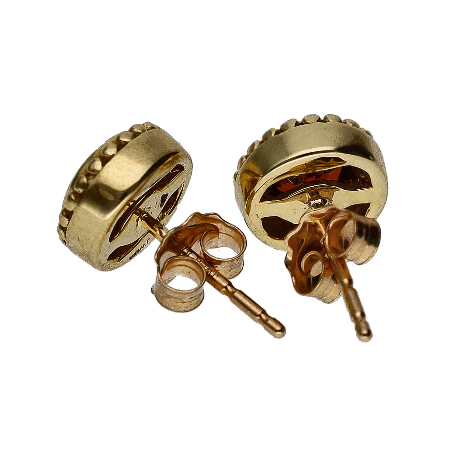10K Yellow Gold Bezel Set Round Garnet Stud Earrings