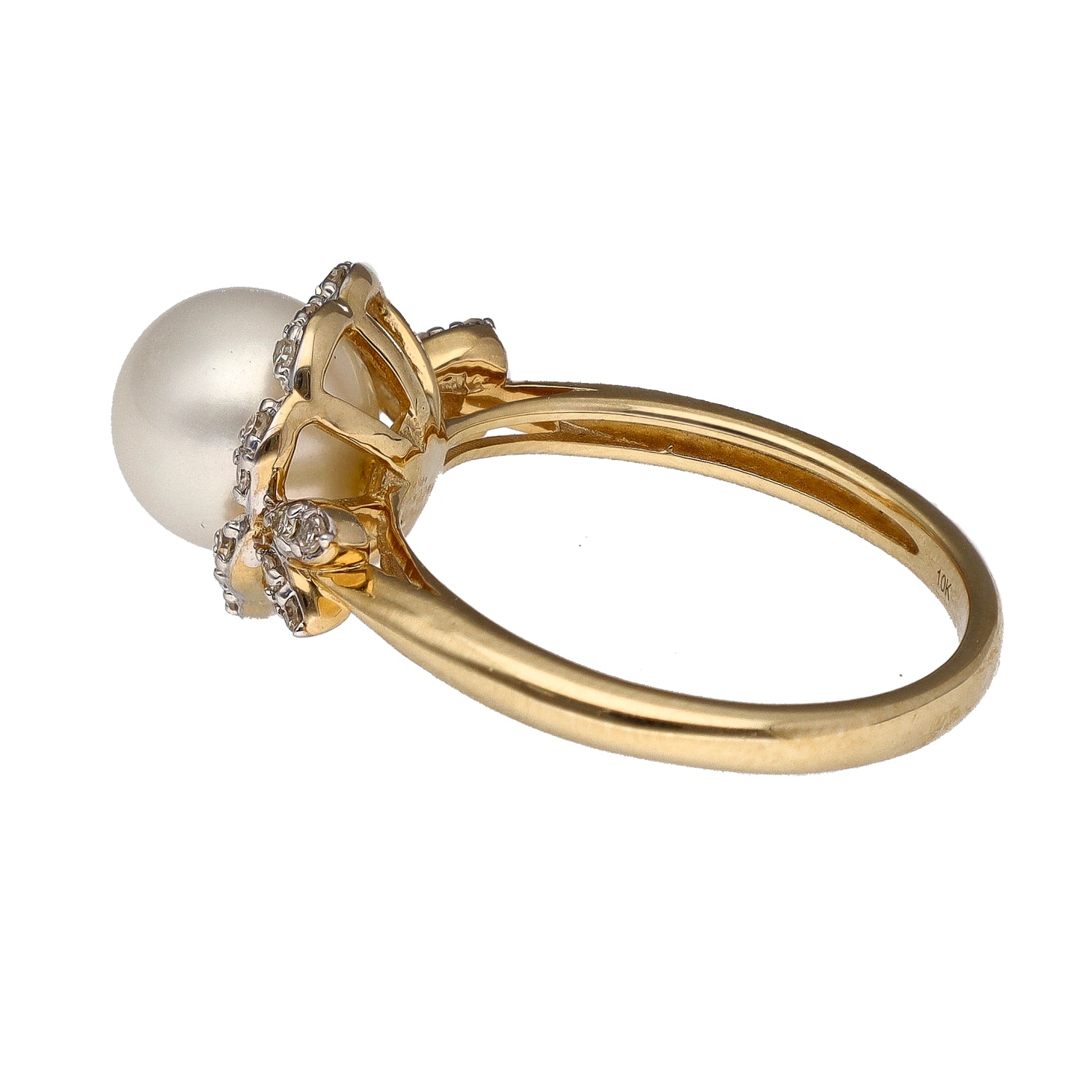 10K Yellow Gold Cultured Pearl and Diamond Fashion Ring