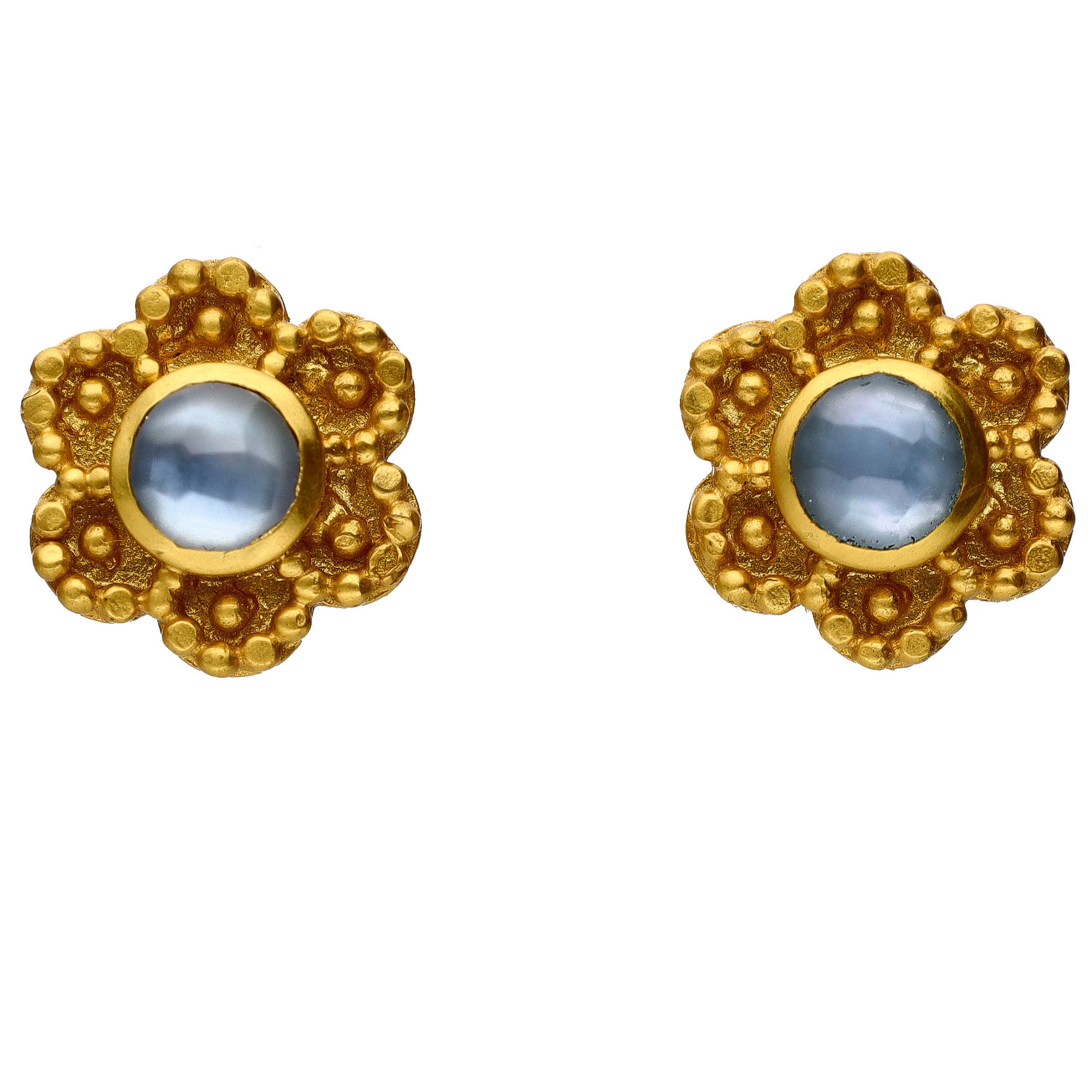 Julie Vos Colette Collection Iridescent Chalcedony Blue Glass Flower Stud Earrings