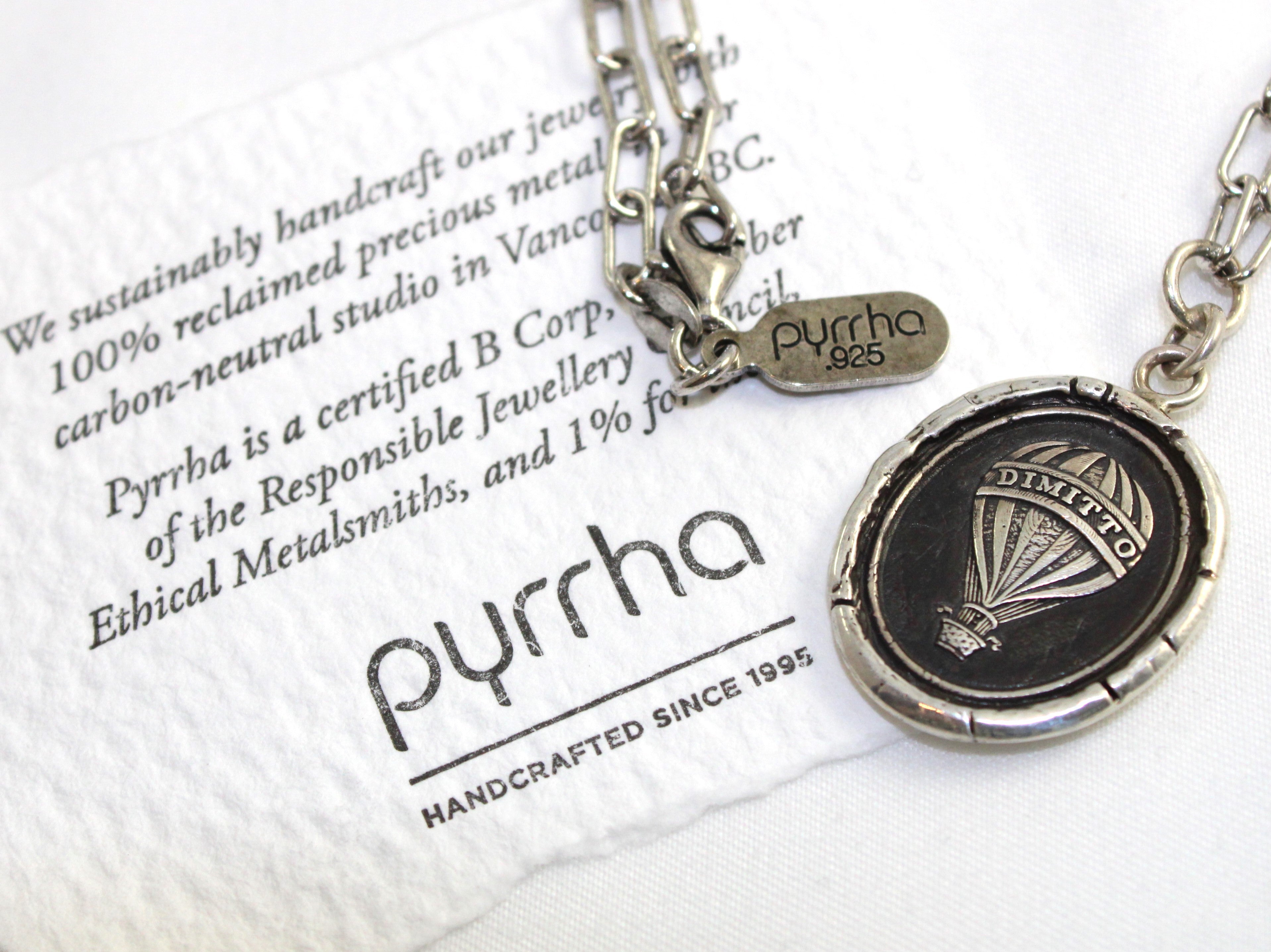 Pyrrha Sterling Silver "Let Go Of Fear" Talisman Pendant 18" Paperclip Chain Necklace